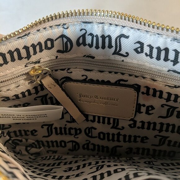 Juicy Couture Pink Beige Cream Shoulder Purse Bag wallet pouch insert Gold Y2K - Picture 9 of 16